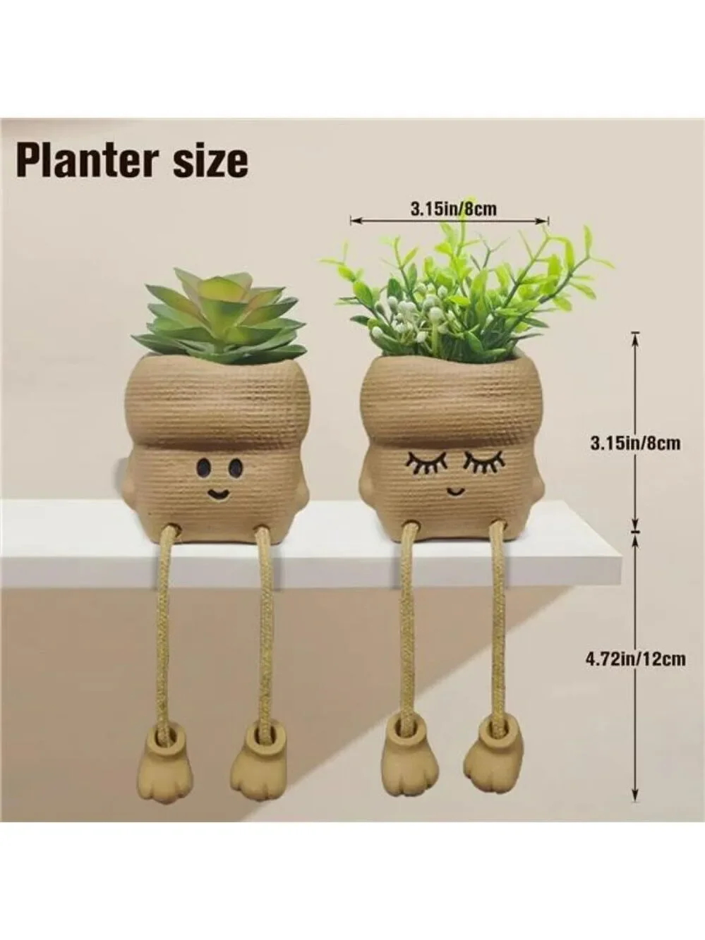 Set of 2 Smiley Face Succulent Planters with Artificial Plants Small Home Office